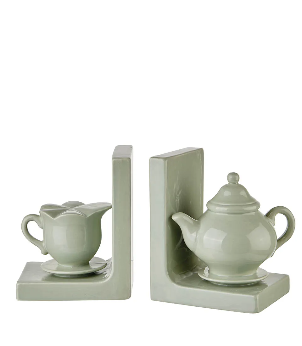 Bookend tea time, sage green - set 2 pcs