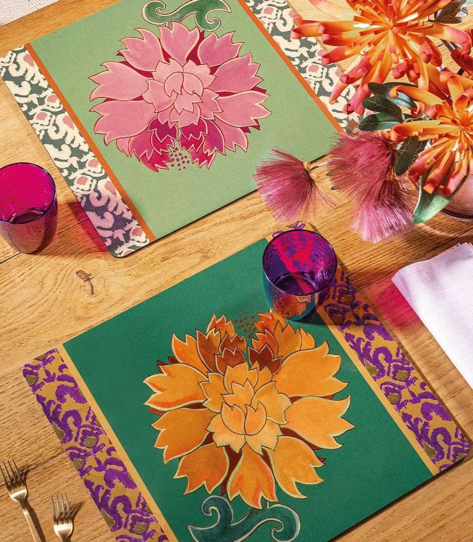 Rigid Placemat, green- Peonia di Samarcanda
