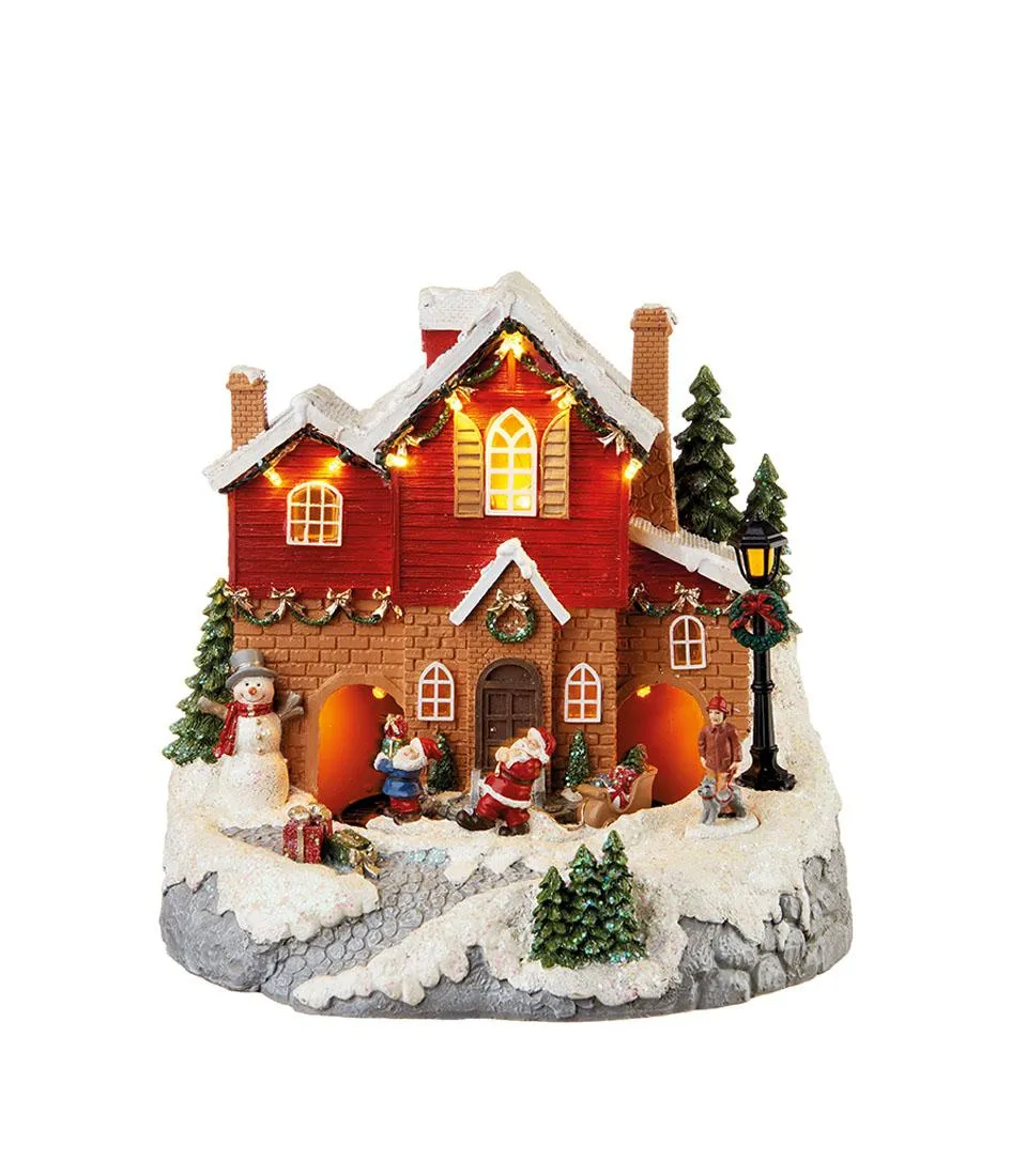 Standing decoration village with sleigh